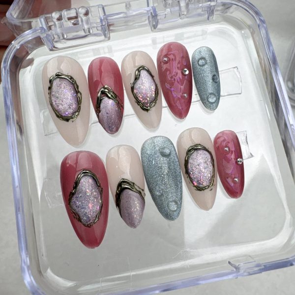 Blush Pink Silver Geode Nail Sticker Set