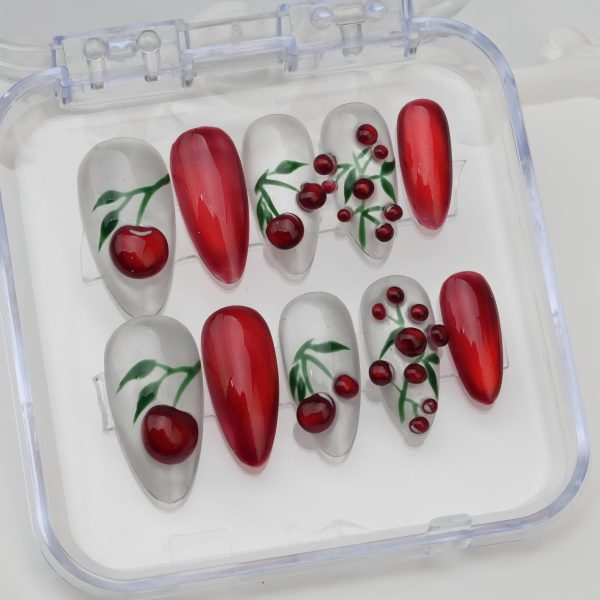 Cherry Red Glass Nail Sticker Set