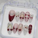 Cherry Ribbon Pearl Nail Sticker Set