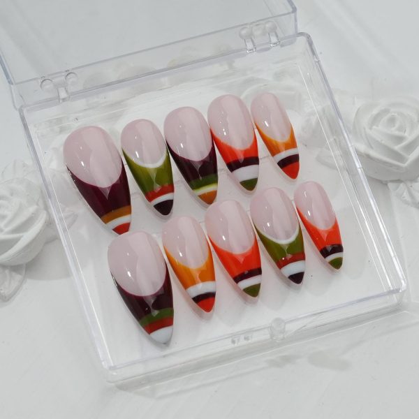 Modern color-blocked French nail art set