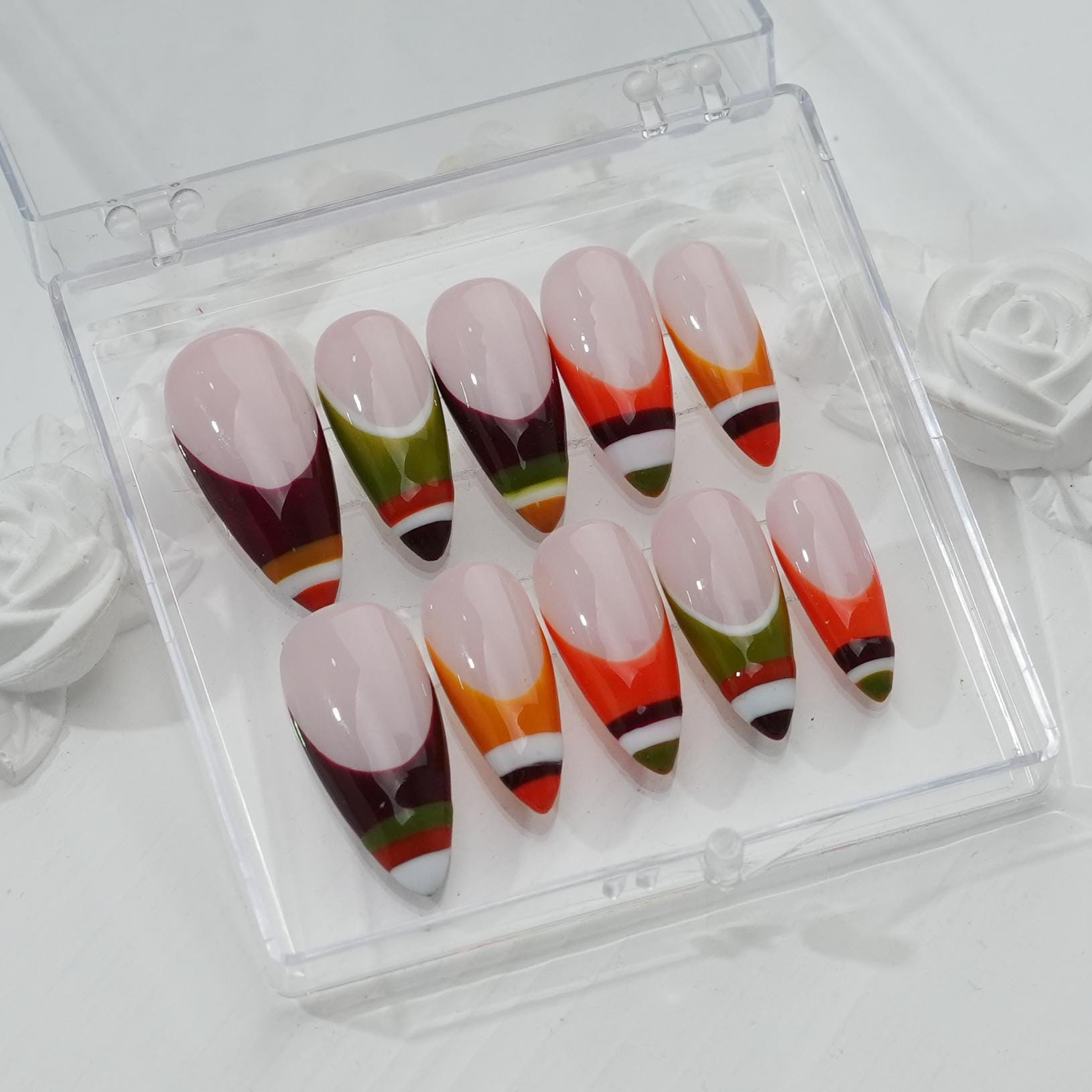 Modern color-blocked French nail art set